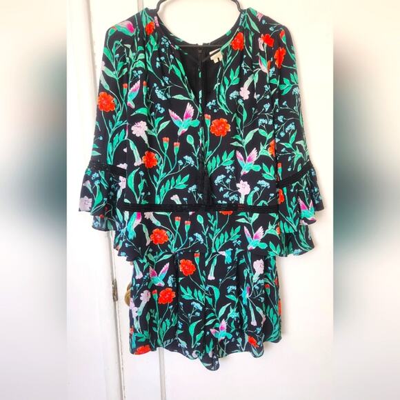 Kate Spade Jardin Crepe Romper Scenic Route Green Multi Floral Women Sz 6 - Picture 4 of 10